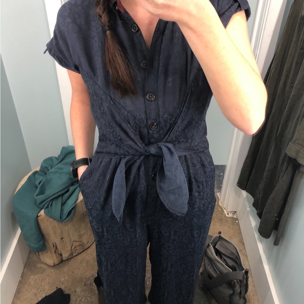 Ettitwa Anthropologie Navy Floral Jumpsuit